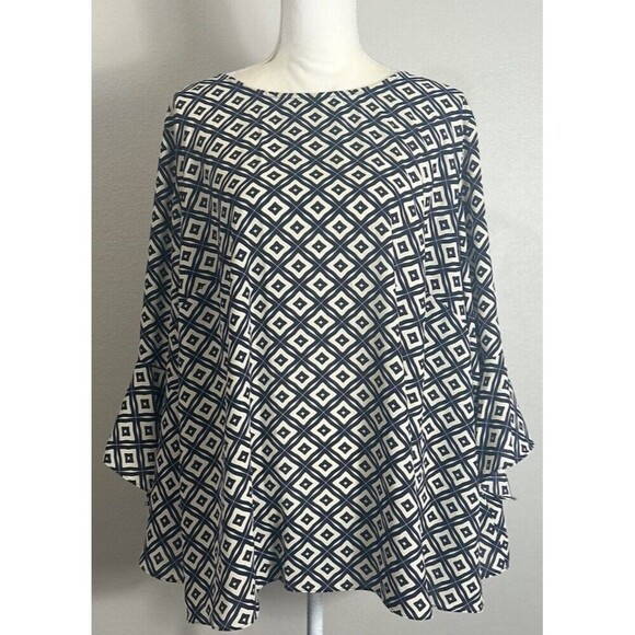 Kasper Multicolor Geo Print Flared Bell Sleeve Pullover Blouse Plus Size 3X - Picture 1 of 8